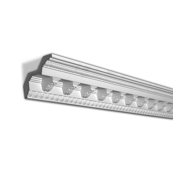 Outwater 5-3/8in Face x 3-15/16in H x 3-5/8in Proj, Primed White Polyurethane, Crown Moulding, 94-1/2in Long Pro Pack, 9 Pack