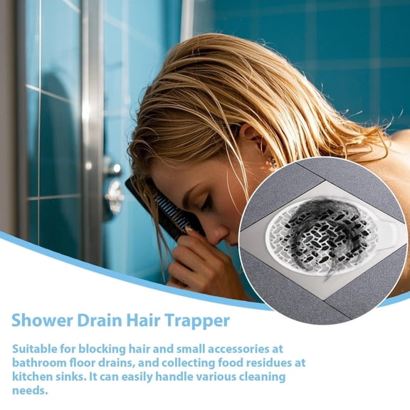 3.15"*3.11" Silicone Shower Drain Hair Catcher - Bathroom Floor Drain Protector Strainer Cover Anti-Clogging Metal Core Grate, Circular Hole Grid, PRYESS