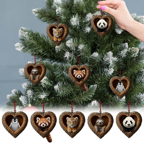 3.15" Animal Acrylic Christmas Pendant - Round Religious Hanging Ornament for Christmas Tree, Home Decor, Red String Included, Lightweight Acrylic, Festive Holiday Accent, 8cm, B