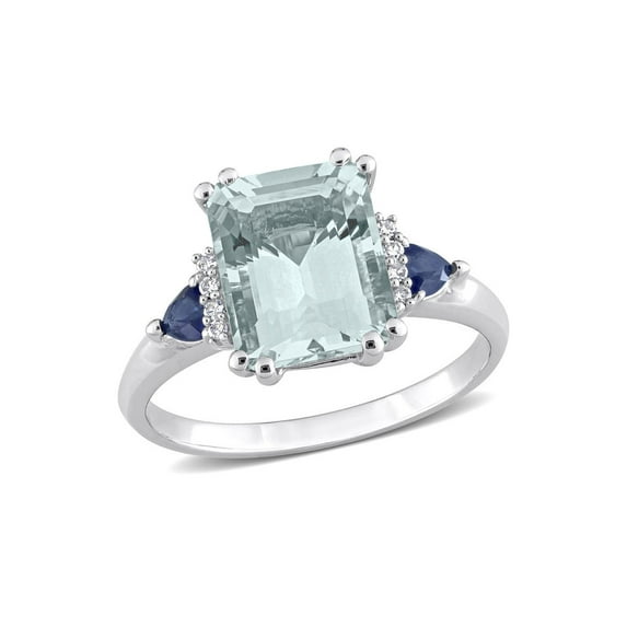 3.15 Carat (Ctw) Aquamarine and Blue Sapphire Ring in 14K White Gold for Women