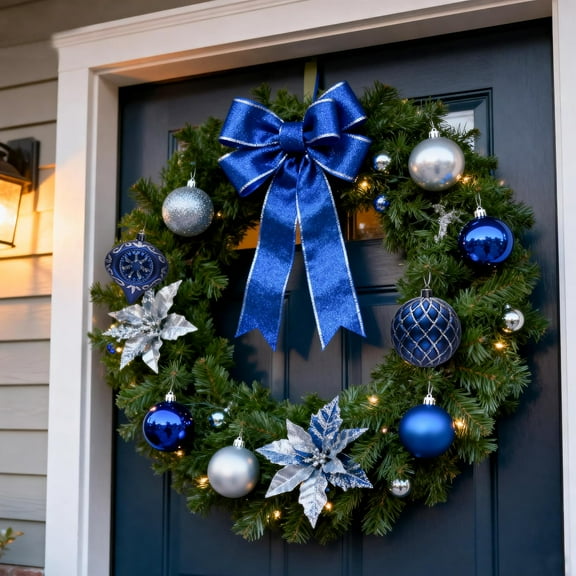 3.15" Christmas Balls Ornaments for Xmas Tree, Navy Blue Silver Shatterproof Christmas Tree Decorations Hanging Ball for Holiday Party Decor, 12 PCS