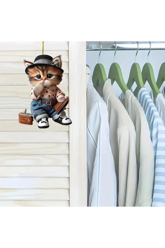 3.15" Christmas Cats Hanging Ornament, Rear View Car Mirror Hanging Accessories, 2D Cats Rearview Mirror Pendants, Keychains Backpack Decor for Christmas Tree Home Party Window Door