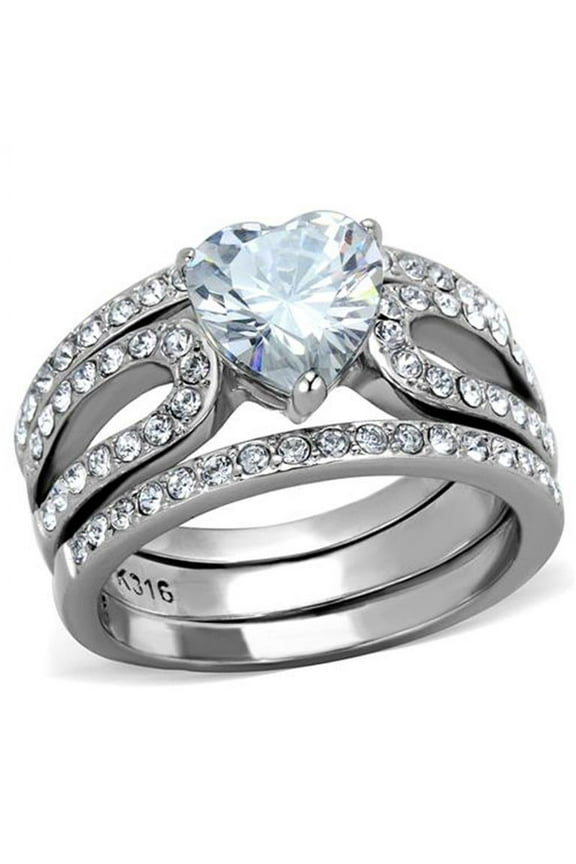 3.15 Ct Heart Shape Cz Wedding and Engagement Ring 3 Piece Set Women's Size 5