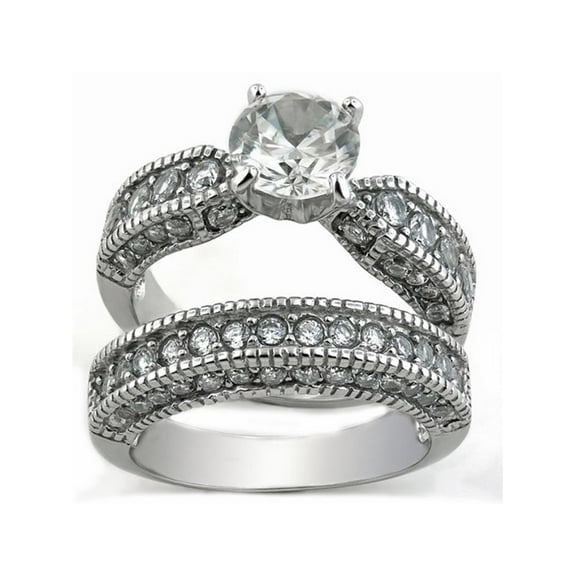 3.15 Ct Round Zirconia Stainless Steel 316 Wedding Ring Set Women's Size 10