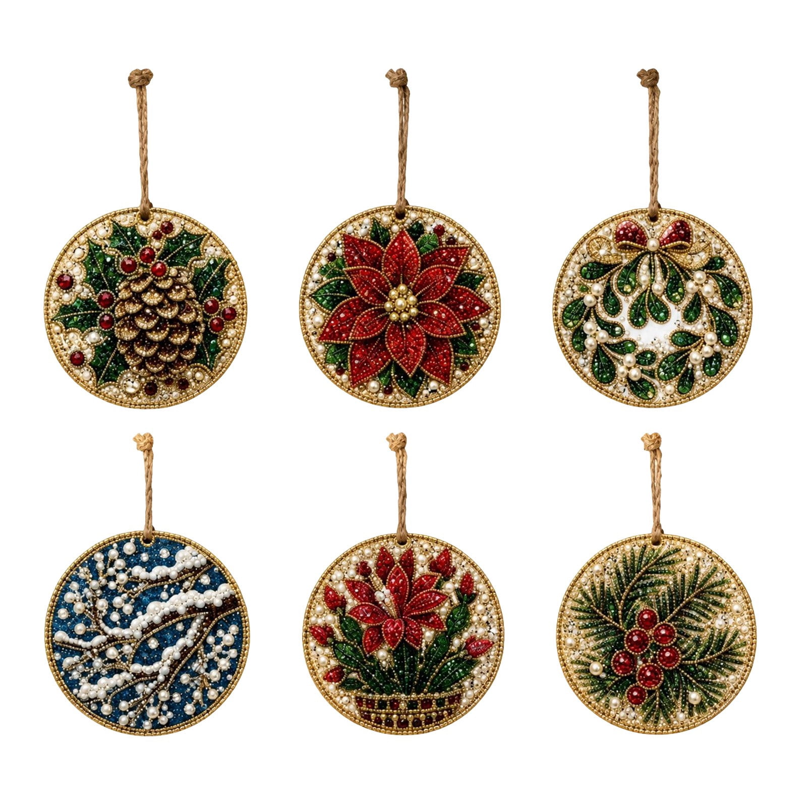 3.15" Diamond Art Christmas Wooden Ornaments,Set of 6 DIY Diamond Art