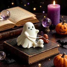 3.15 Halloween Figurine with Ghost Walking Puppy Statue, Whimsical Desktop Shelf Table Home Decor Ornament