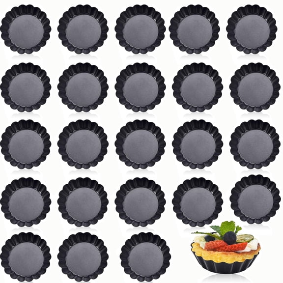 3.15 Inch 24-Piece Black Carbon Steel Fluted Mini Tart Pans