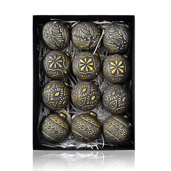 3.15 Inch/8cm Antique Style Christmas Ball Ornaments Set of 12 Plastic Vintage Baubles Hanging Holiday Décor, Elegant Shatterproof Christmas Ornament Set for Tree Window Display Indoor Outdoor
