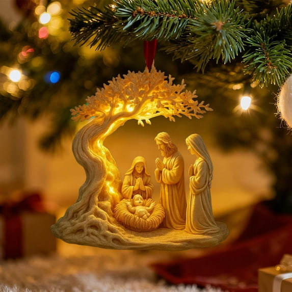 3.15 Inch Christian Christmas Tree Decorations 2D Acrylic Flat Xmas Ornaments Gift for Christian Friend Religious Hanging Decor for Holiday Party