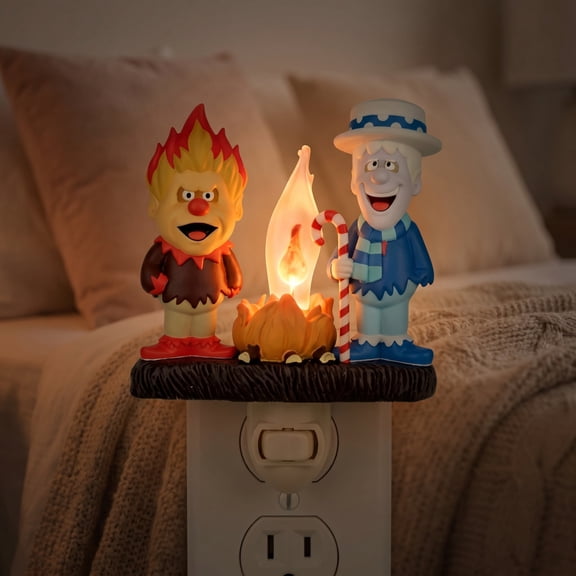 3.15 Inch Fire Ice Brothers Plug-In Nightlight, Heat Miser Snow Miser Christmas Character Plug Wall Lamp, Vintage Stop-Motion Decor Night Light for Indoor Wall Outlet & Gift Giving