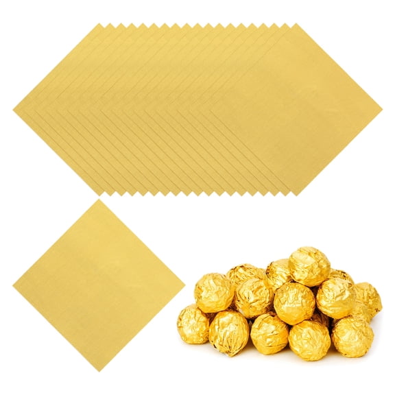 3.15 Inch Foil Candy Wrappers, 200 Pcs Chocolate Wrapping Paper for Homemade Caramel DIY Candies Decoration, Light Gold