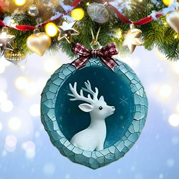 3.15 Inch Ice Crystal Cave Ornament Winter Forest Animal Christmas Decor 2D Acrylic Snowflake Hanging Ornaments for Christmas Tree Home Holiday Party Wall Decorations and Seasonal Displays