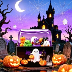 3.15 Inch Large Cube Halloween Squishies - Ghost Pumpkin Bat Octopus Included, Slow Rising Spooky Halloween Squishy Toy, Stress Relief Sensory Toy for Adults Kids Halloween Party Decor & Gifts