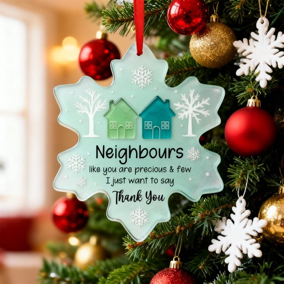 3.15 Inch Snowflake Shaped Sea Glass Ornament Best Xmas Gifts for Neighbors 2D Flat Acrylic Ornaments Snowflake Keepsake Ornament for Festival Party