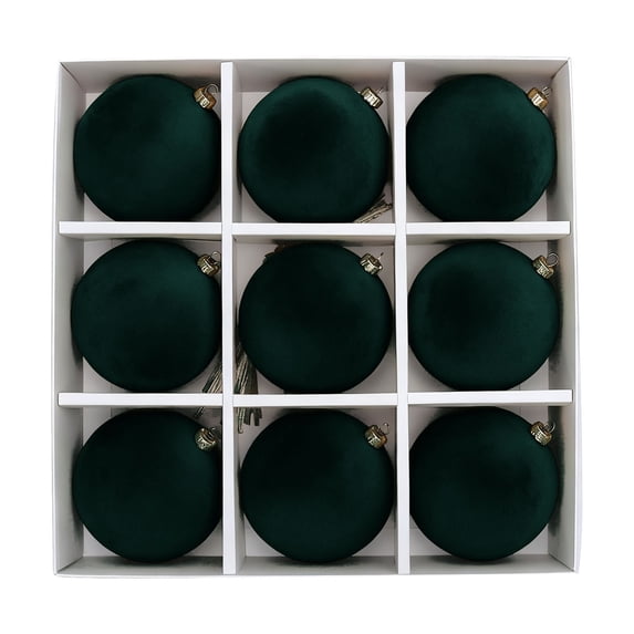 3.15 Inch Velvet Christmas Tree Ornaments 9 Pack, Flocked Soft Baubles for Holiday Indoor Decor, Shatterproof Velvety Christmas Balls for Xmas Tree Home Party Decoration Use, Dark Green