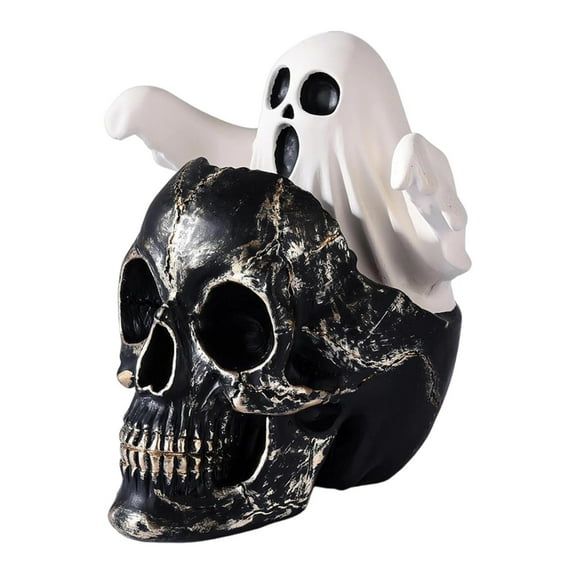 3.15" Mini Cute Resin Ghost Skull Figurine,Funny Knick Knacks for Shelves,Halloween Statue Decor,Quirky Bathroom Home Decors Sculptures and Desk Decor,Gifts for Ghost Lovers