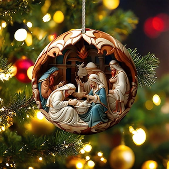 3.15'' Nativity Scene Ornaments The Birth of Decor, Christmas Tree Nativity Scene Hanging Ornaments, Acrylic Christmas Tree Pendant, Religious Gifts for Christian & Family