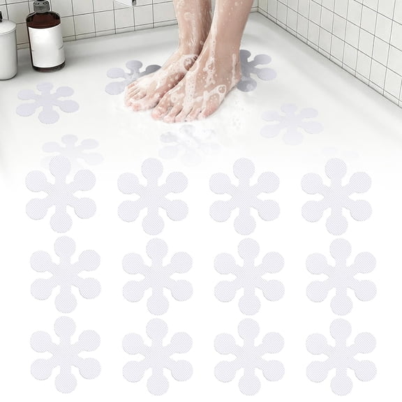 3.15" PEVA Bathtub Anti-Slip Stickers, 12-Pack Decorative Shower Safety Decals with Strong Adhesive & Textured Non-Slip Grip, for Bathroom Floors, Pool Decks, Wet Surface, White, By Harlik