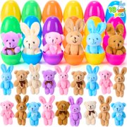 Joyfy 18 Pack Prefilled Easter Eggs with Toys,Eggs with Plush Bunnies & Bears Kids Toddler,Basket Stuffers for Girls,Easter Basket Filler Egg Hunt Filler Stuffer