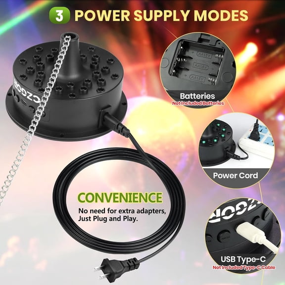 3-15 RPM Disco Ball Motor with Remote, Light Up Rotating Mirror Ball Spinner RGB LED, Heavy Duty Electric Rotator, Supports 4'' - 16'' Balls for DJ Party Home Bands Christmas