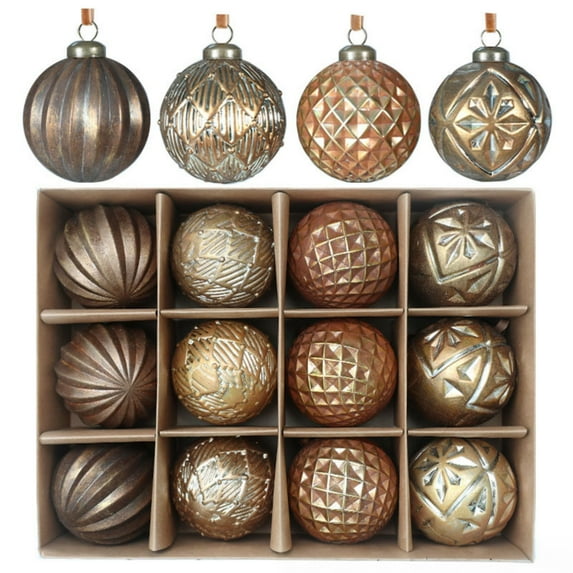 3.15" Vintage Christmas Ball Ornaments,12PCS Retro Bronze Christmas Tree Decorations Set, Shatterproof Rustic Ornaments for Xmas Farmhouse Home Holiday Décor