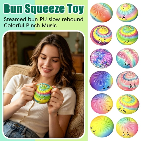 3.15 in Tie-Dye Colorful Bao Bun Mystery Dumpling, Cute Bao Bun Squeezable Balls Stress Relief Sensory for Holiday & Birthday Gifts