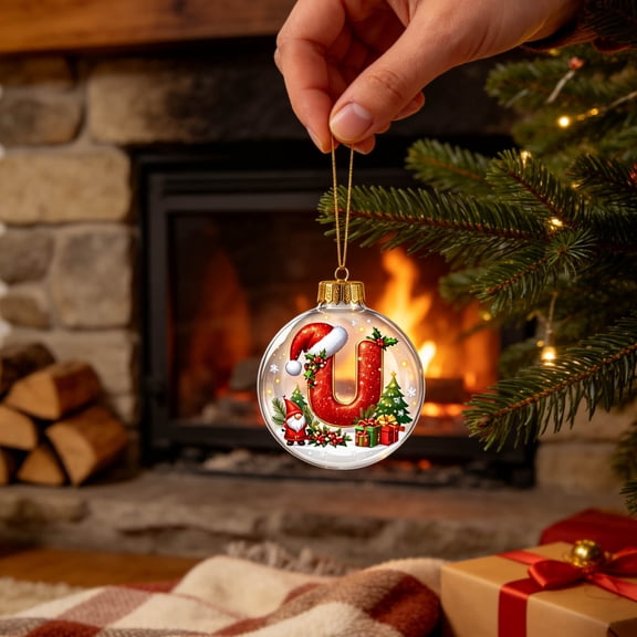 3.15IN LED Light Up Christmas Ball Ornament, 2D Acrylic Illuminated Decoration with Warm Light, Dwarf & Snowflake Letter Design, Reusable Hanging Xmas Tree Decor for Indoor Home Party Christmas Gift