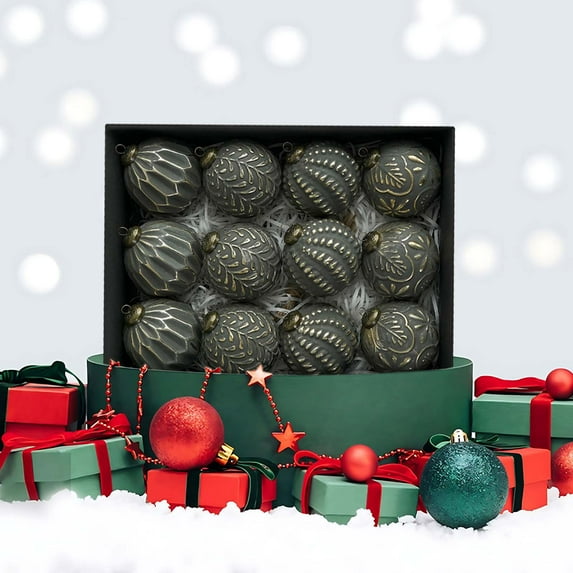 3.15Inch Antique Christmas Ornaments, 12-Pack Vintage Hanging Balls Set for Tree Decorations, Holiday Decor Boxed Gift, Durable Festive Ornament Collection