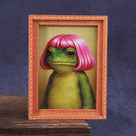 3.15Inch Funny Retro Mini Wooden Framed Frog Fridge Magnet, Haircut Frame Frogs Art Magnet, Kitchen & Hair Salon Decor for Animal Lovers, Friends