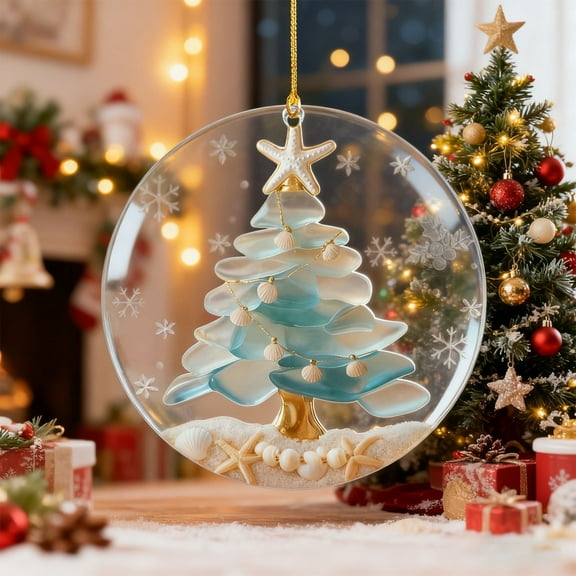 3.15in Acrylic Christmas Tree Ornament - Sea Glass Style, Coastal Beach Themed Decor for Christmas Tree & Holiday Displays