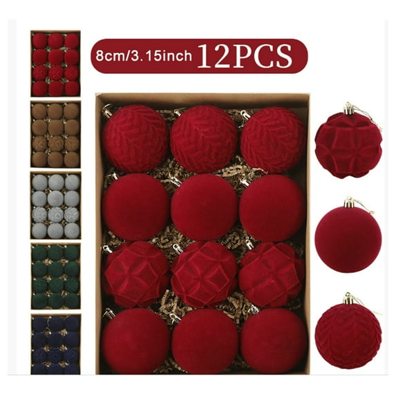 3.15in Christmas Tree Ornaments Velvet Balls - Pack of 12pcs Shatterproof Xmas Bulbs Christmas Decorations Set For Holiday Wedding Halloween Decorations