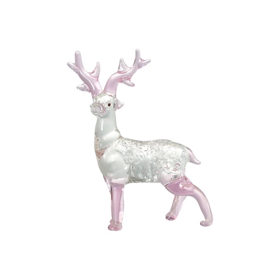 3.15in Glass Sika Deer Figurines Crystal Glass Sika Deer Collectible Figurines Tiny Glass Animals Ornament for Home Decor,Pink