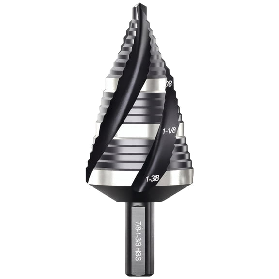 3/16-1-3/8 Inch Step Drill Bit, HSS with Hex Shank, Four Spiral Flutes Unibit Step Drill Bit for Aluminum, Wood, Plastic, Metal, Black & Silver, 5.5 x 1.4 x 1.4 in / 14 x 3.5 x 3.5 cm