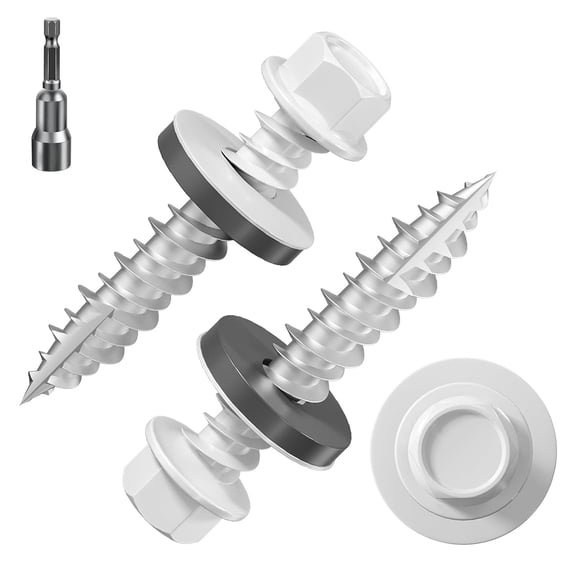 # 3/16 * 1 "98PCS 1lbs White Hexagonal Metal Sheet roof Screws, # 10 * 1 with EPDM Washer and Hexagonal self Tapping, Used for Metal to Wood and Corrugated Roofs. 5 * 25mm