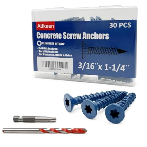 3/16" x 1-1/4" Concrete Screws, Anchoring to Masonry, Brick, Block, Cement or Stucco, 30PCS