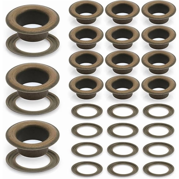 3/16" (5MM) Hole Size 100 Sets Antique Brass Bronze Metal Grommets Eyelets with Washers for Bead Cores, Clothes, Leather, Canvas (Antique Brass)