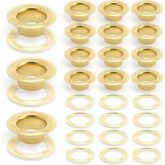 3/16" (5MM) Hole Size 100 Sets Gold Metal Grommets Eyelets with Washers for Bead Cores, Clothes, Leather, Canvas (Gold)