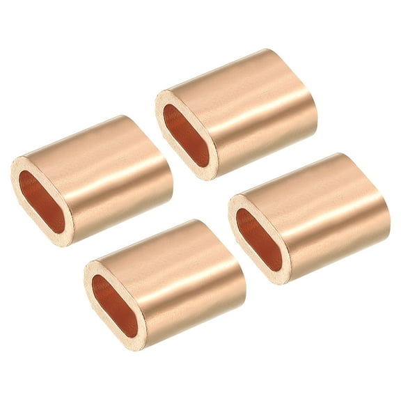 3/16"/ 5mm Wire Rope Crimping Loop Sleeve Copper Single Oval Hole Cable Crimps, Golden, 4 Pack