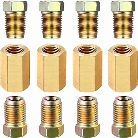 3/16 Brake Line Fitting, 12 Pieces 3/8 Inch-24 Threads Brass Brake Line Union Assortment for 3/16 Inch Tube Standard Car Accessories (4 Unions, 8 Nuts)