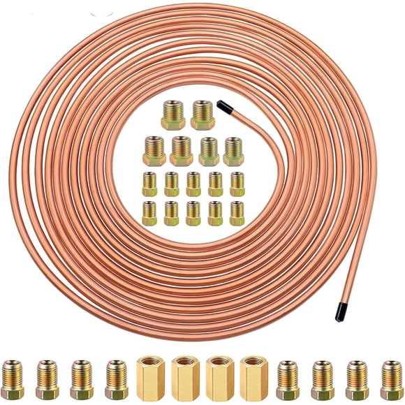 3/16" Brake Line Kit-25ft Flexible Tubing with 28pcs Brake Line Fittings(16Pcs Fittings, 4Pcs Unions+8Pcs Nut), 2 in 1 Combo Kit