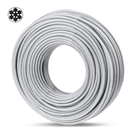3/16" Coated Steel Wire Rope 100 Ft 7x7 Strand Core