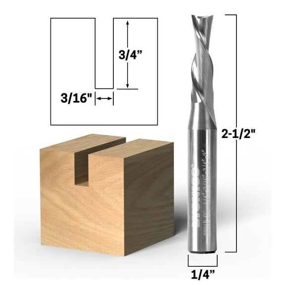 3/16" Dia. 2 Flute Downcut Spiral End Mill CNC Router Bit - 1/4" Shank - Yonico 32213-SC