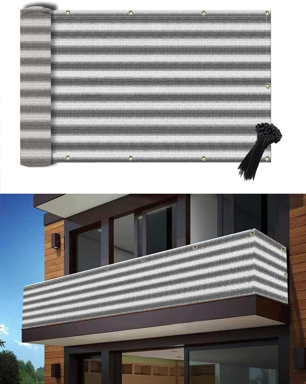 3'×16' Gray White Balcony Privacy Screen Fence Cover UV Protection ...