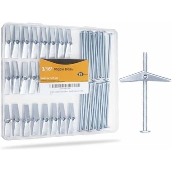 3/16 Heavy Duty Drywall Anchors, 25 count Metal Toggle with , Dry Wall Anchors and Screws Kit, Butterfly Anchors for Ceiling, Sheetrock, Hollow Wall