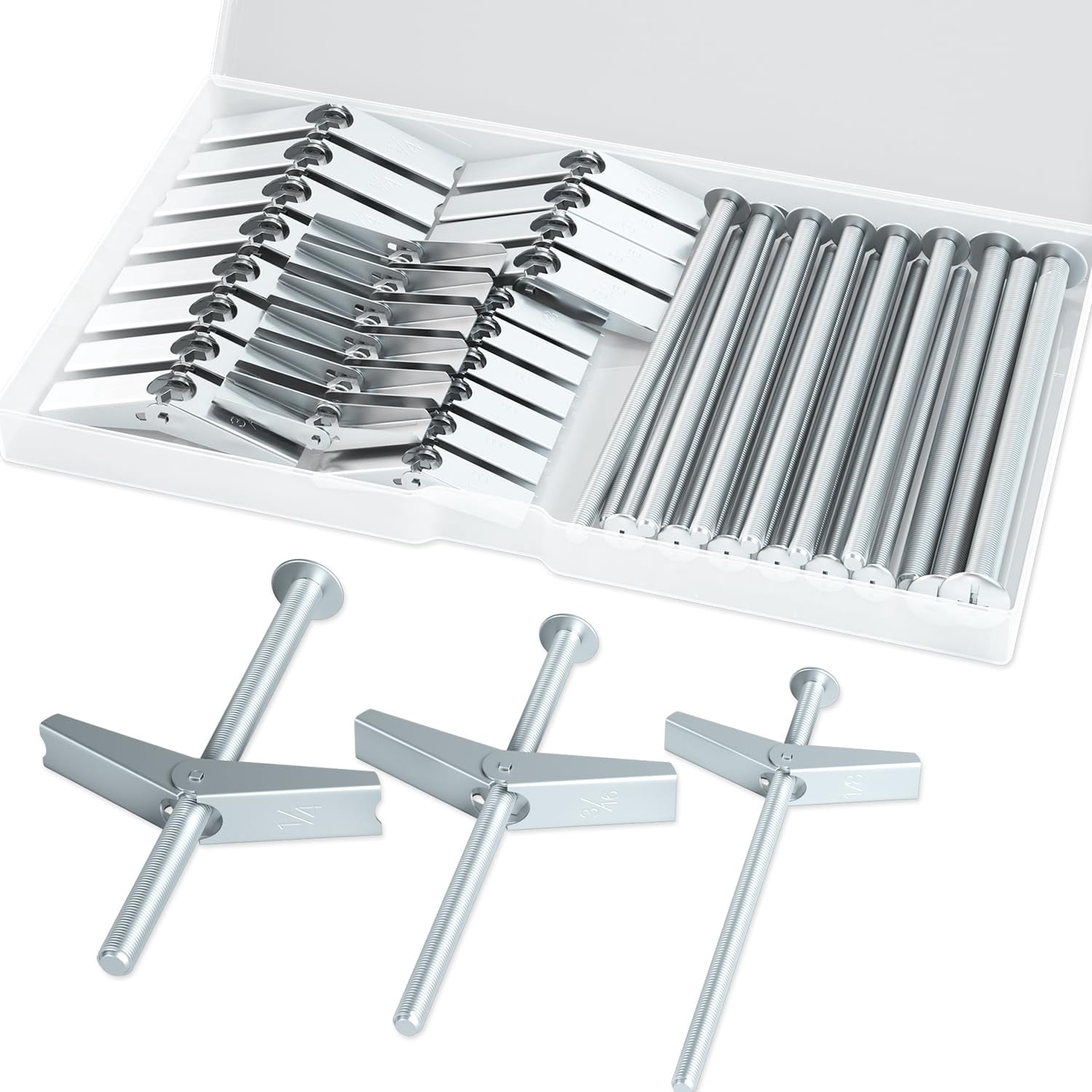 3/16 Heavy Duty Drywall Anchors, 26 Pcs Metal Toggle Bolts with Bolts, Dry Wall Anchors and Screws Kit, Butterfly Anchors for Ceiling, Sheetrock, Hollow Wall