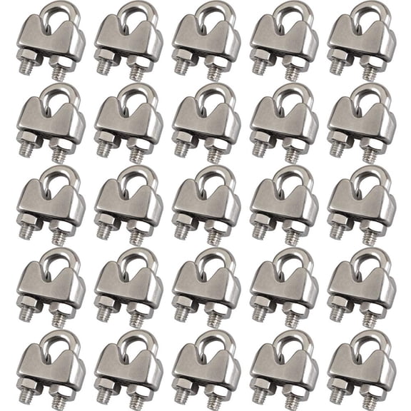 3/16 Inch M4 Wire Rope Cable Clip Clamp, 304 Stainless Steel, U Bolt Saddle Fastener, 25 Packs