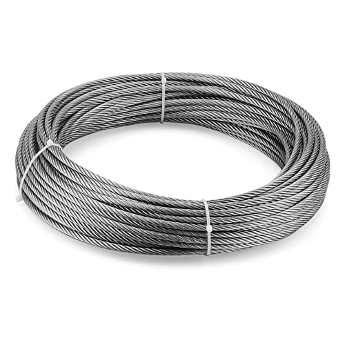 3/16 Inch x 98 Feet Rope Cable, 5mm Thick Stainless Steel Wire Rope 7x19 Strands Construction, Picture Hanging Aircraft Cable for Deck Railing, DIY Balustrade, Clothesline$$Tools & Hardware Other
