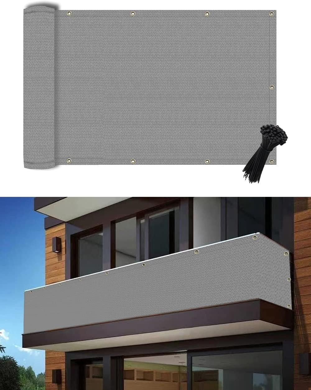 Picture of 3'×16' Light Gray Balcony Privacy Screen Fence Cover UV Protection ...