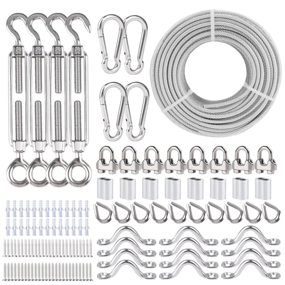 3/16" PVC Coated Stainless Steel Wire Rope Kit 200FT 1 Use for shade sail, decking, stair railing, curtain string light hanging, clothes line