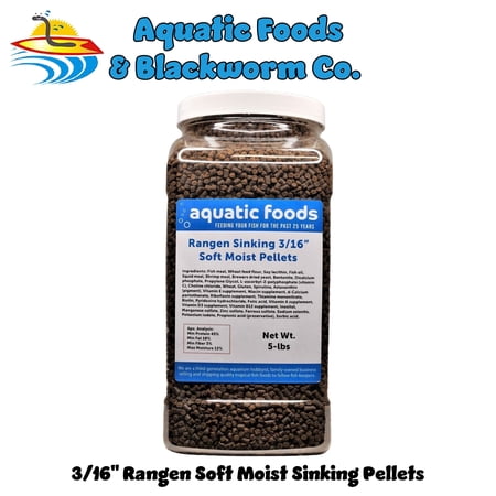 3/16" Soft Moist Sinking Rangen Salmon Pellets for Adult Axolotls, Shrimp, Snails, Crabs, Small Amphibians, Bottom Tropical Fish...5-lb Lg Jar